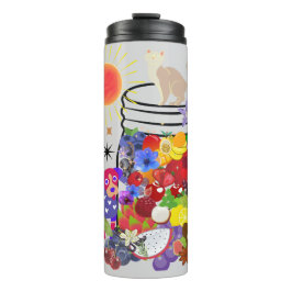 Hond, kat en vruchten en bloemen thermosbeker