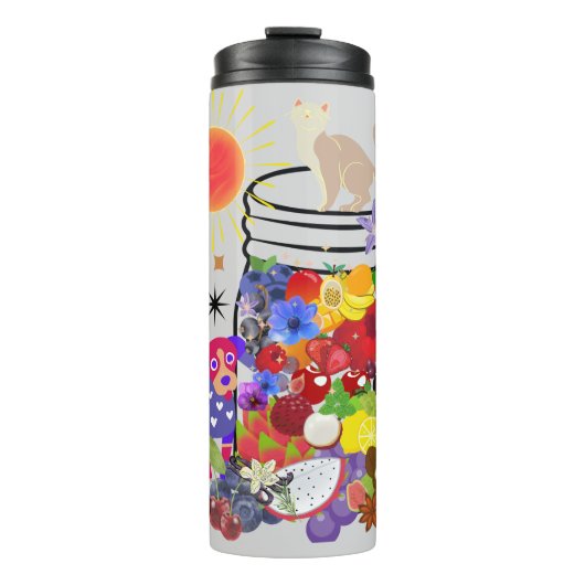 Hond, kat en vruchten en bloemen thermosbeker (Voorkant)