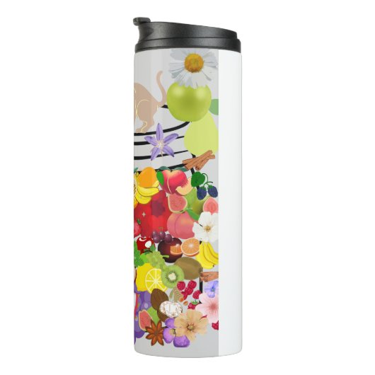 Hond, kat en vruchten en bloemen thermosbeker (Geroteerd rechts)