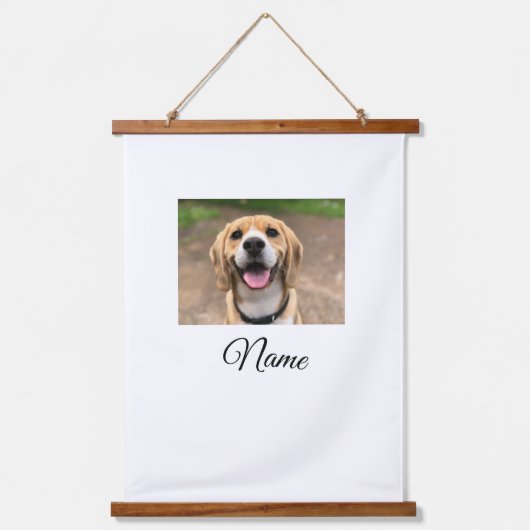 Hond kat foto voeg huisdier naam cu aangepaste gep hangend wandkleed (Voorkant)