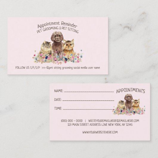 Hond Kat Grooming Petsitter winkel Afspraak Visitekaartje (Voorkant / Achterkant)