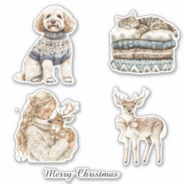 Hond Kat Hert Meisje Kerstmis Sticker