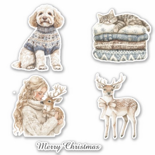 Hond Kat Hert Meisje Kerstmis Sticker (Voorkant)