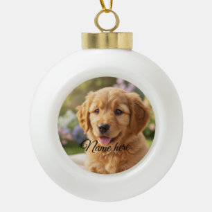 Hond kat huisdier naam foto sjabloon eenvoudig min keramische bal ornament