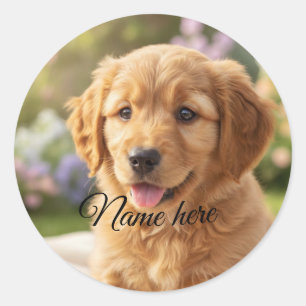 Hond kat huisdier naam foto sjabloon eenvoudig min ronde sticker