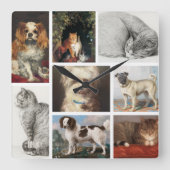 Hond Kat Huisdieren 8 Foto Portret Collage Keepsak Vierkante Klok (Voorkant)