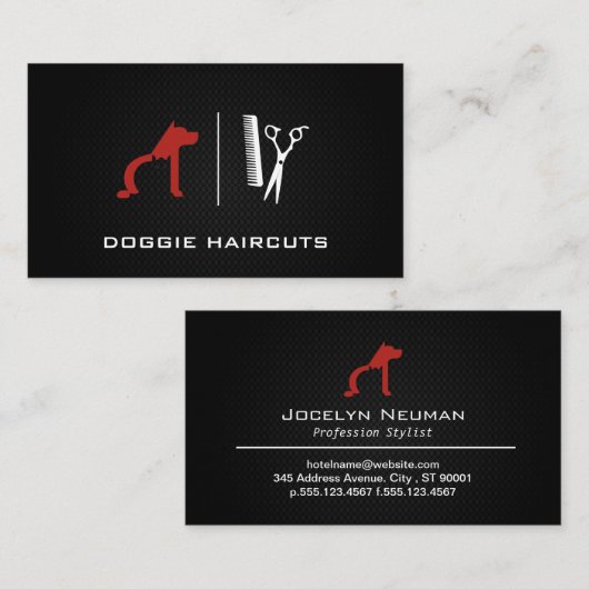 Hond Kat Logo | Trimmer | Zwarte Mesh Achtergrond Visitekaartje (Voorkant / Achterkant)