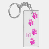 Hond Kat Mama Roze Poot Prints Pet Lover Plezier Sleutelhanger (Voorkant Links)