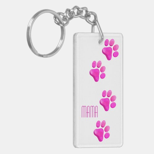 Hond Kat Mama Roze Poot Prints Pet Lover Plezier Sleutelhanger (Voorkant Links)