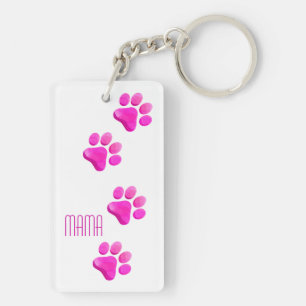 Hond Kat Mama Roze Poot Prints Pet Lover Plezier Sleutelhanger
