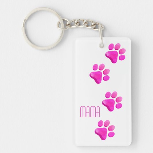 Hond Kat Mama Roze Poot Prints Pet Lover Plezier Sleutelhanger (Voorkant)