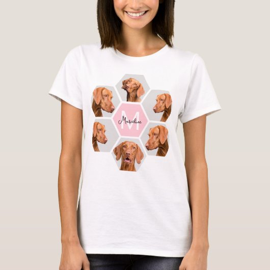 Hond Kat Pet Fotocollage Aangepaste Monogram Naam T-shirt (Voorkant)