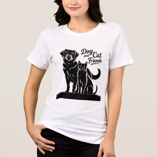hond, kat, silhouet, vrienden, T-shirt (Voorkant)
