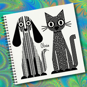 Hond & Kat,Strepen & Doolhof Patroon, Grappig, Moo Notitieboek