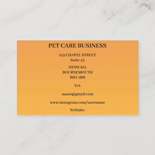 Hond, kat, vogelsilhouettes, gezelschapsdieren en visitekaartje (Achterkant)