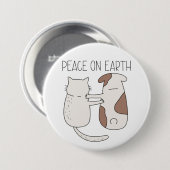 Hond Kat Vrede op Aarde Knop Ronde Button 7,6 Cm (Voorkant /achterkant)