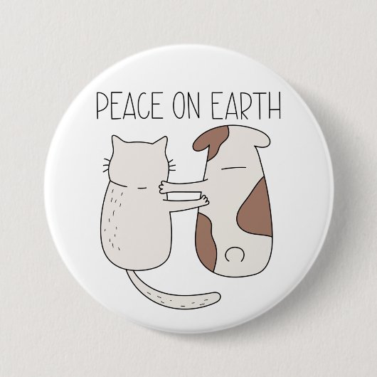 Hond Kat Vrede op Aarde Knop Ronde Button 7,6 Cm (Voorkant)