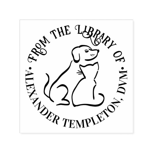 Hond & Kat Vrienden #2 Ronde bibliotheekboeknaam Zelfinktende Stempel (Design)