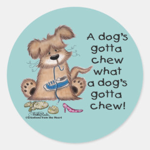 Hond kauwt schoenen ronde sticker