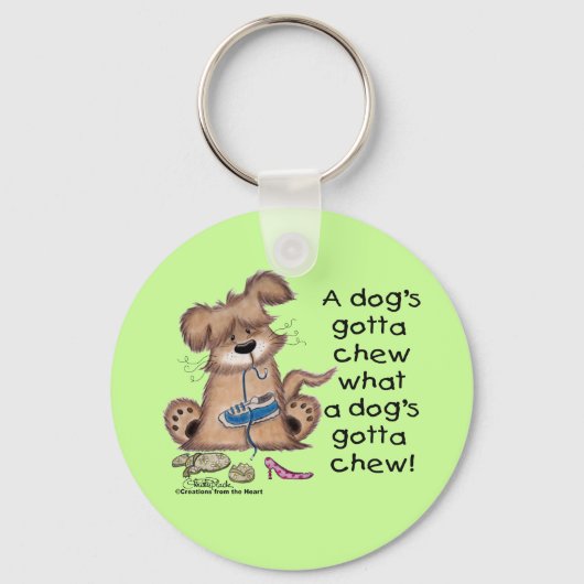 Hond kauwt schoenen sleutelhanger (Voorkant)