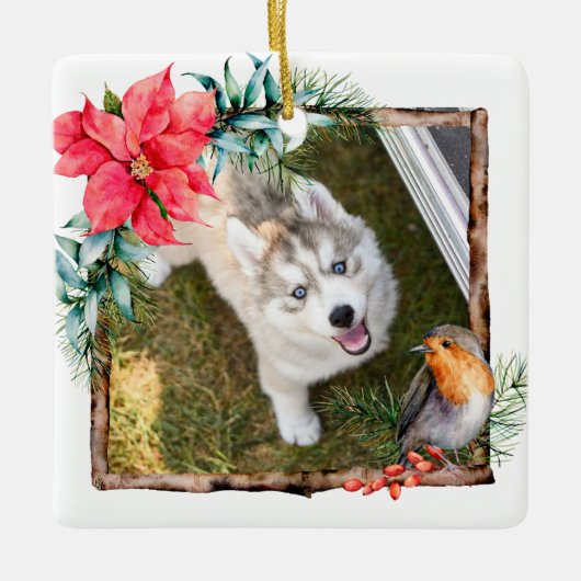 Hond Kerst Foto Keramisch Ornament (Voorkant)