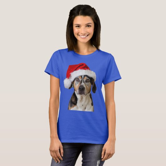 Hond Kerst Grappige Kerstmis Dragen Santa Hat T-Sh T-shirt (Voorkant volledig)