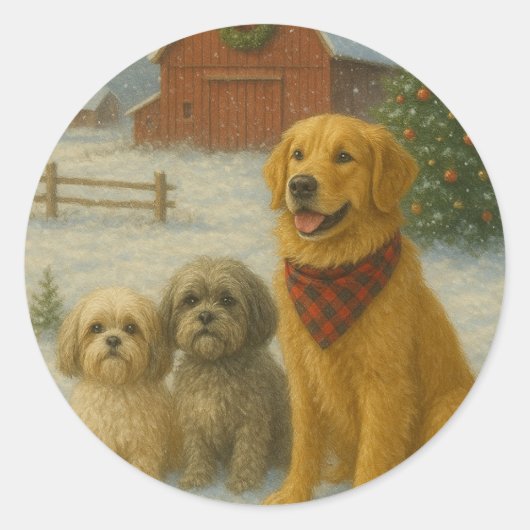 Hond Kerst Ornament Ronde Sticker (Voorkant)