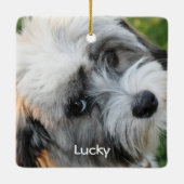 Hond Kerst Ornamenten Vierkant Keramiek Foto (Achterkant)