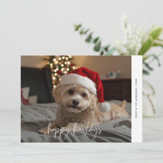Hond Kerst Overlay Foto Happy Howholidays Pet Feestdagenkaart (Staand voorkant)