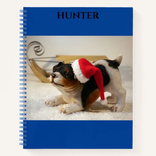 Hond kerst spiraal notebook met aangepaste naam. notitieboek (Voorkant)