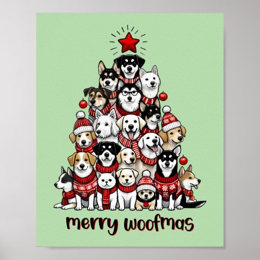 Hond Kerstboom Vrolijk Woofmas Vakantie Poster (Voorkant)