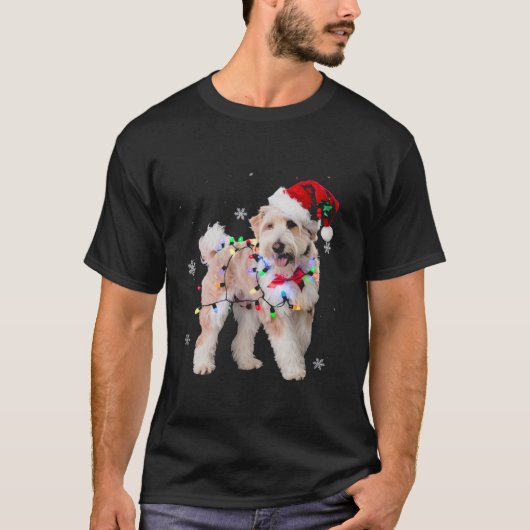Hond Kerstlicht Xmas Aussiedoodle T-shirt (Voorkant)