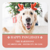 Hond Kerstmis Foto Gelukkige Pawholidays Adres Vierkante Sticker (Voorkant)