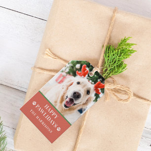 Hond Kerstmis Foto Gelukkige Pawholidays Cadeaulabel