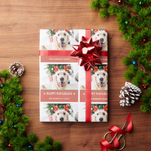 Hond Kerstmis Foto Gelukkige Pawholidays Cadeaupapier