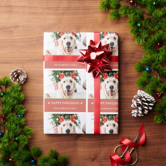 Hond Kerstmis Foto Gelukkige Pawholidays Cadeaupapier (Feestdagen Geschenken)