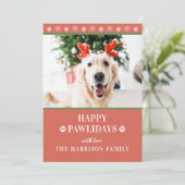 Hond Kerstmis Foto Gelukkige Pawholidays Feestdagenkaart (Staand voorkant)