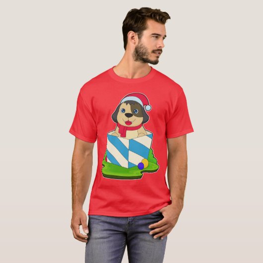 Hond Kerstmis Kerstman hoed T-shirt (Voorkant volledig)