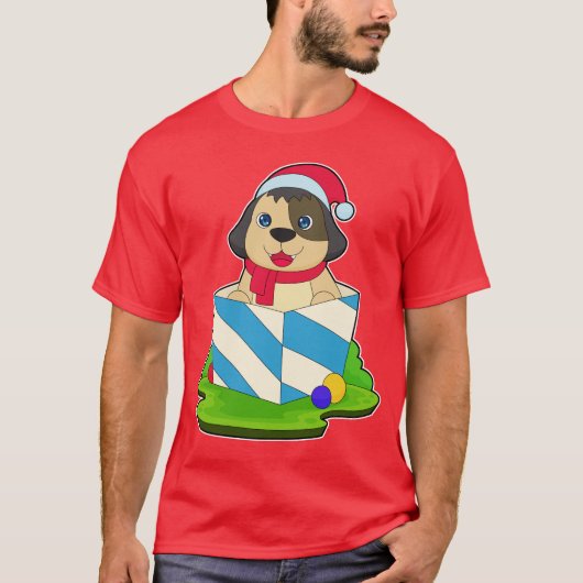 Hond Kerstmis Kerstman hoed T-shirt (Voorkant)