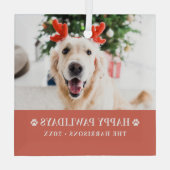 Hond Kerstmis Moderne foto Gelukkige Pawholidays Glas Ornament (Achterkant)
