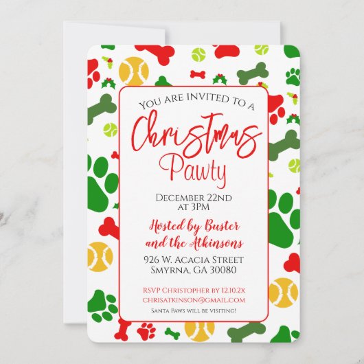 Hond Kerstmis Pawty Vakantie Party Kaart (Voorkant)