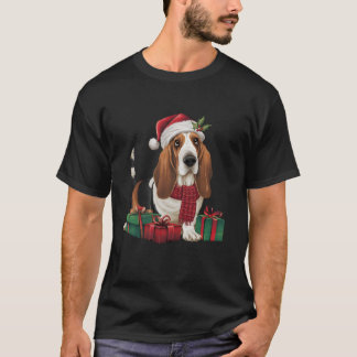 Hond Kerstvakantie Santa Hat Basset Hound Dog Chri T-shirt