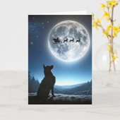 Hond kijken naar de Kerstman en rendier Kaart (Gele Bloem)