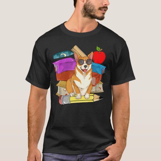 Hond Kinder School Student Zonnebril Leuke Corgi T-shirt (Voorkant)