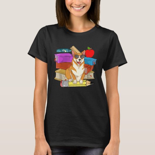 Hond Kinder School Student Zonnebril Leuke Corgi T-shirt (Voorkant)