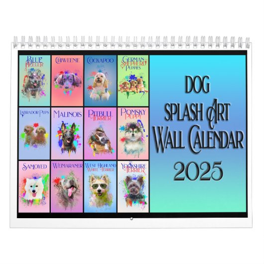 Hond Kleurrijke Splash Art Muur Kalender 2025 (Hoes)