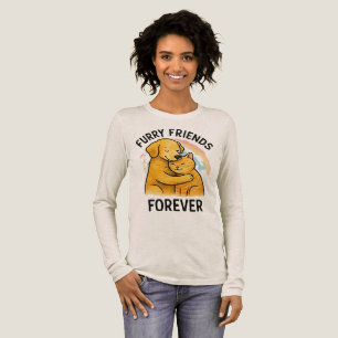 Hond knuffelen kat pastel regenboog kunst Tri-Blend shirt