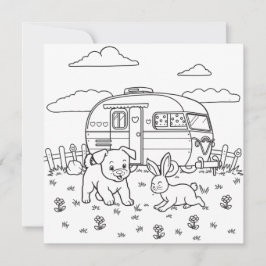 Hond, konijn en kamp | Kind Camping kleurplaat