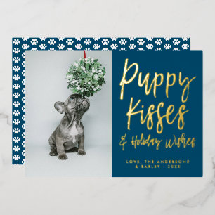 Hond Kussen Pootafdruk Foto Folie Kerstkaart Uitnodiging