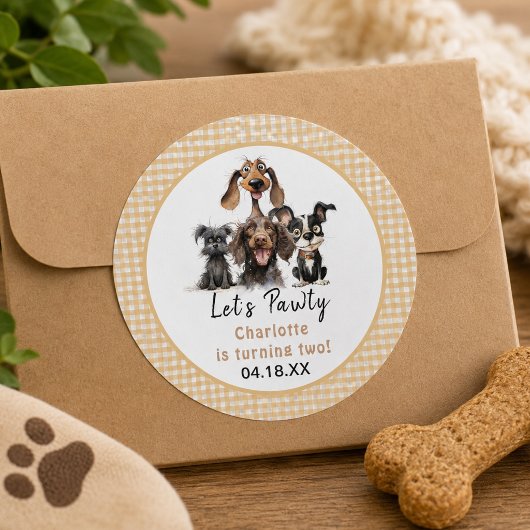 Hond Laat Ons Feest Verjaardag Ronde Sticker